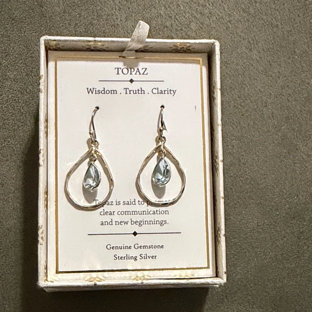Sterling silver and blue topaz earrings, NIB